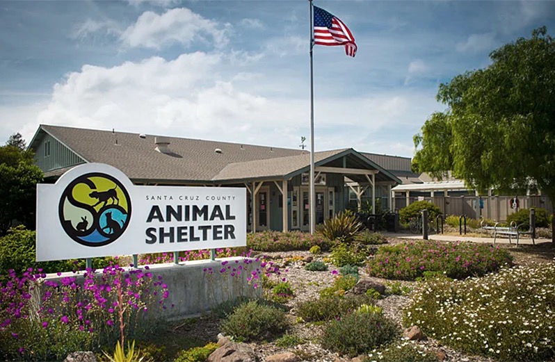 The Santa Cruz County Animal Shelter building and entrance sign